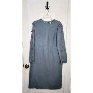 Authentic VALENTINO Blue Wool Silk Blend Bow Sleeve Detail Dress Size 12 FLAWS